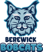 Blue Bobcat with bubble font style text that reads "Berewick Bobcats"